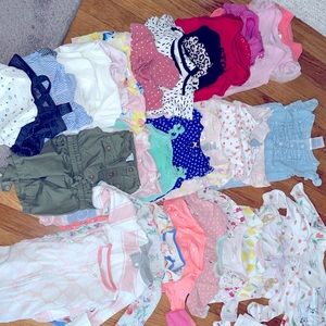Huge lot of lightly used newborn girl clothes 0-6 months in sizes!